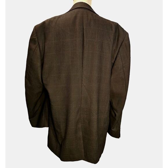Evan Picone Jacket Mens 44L Sports Coat Brown Worsted Wool Windowpane Hechts - Picture 2 of 10